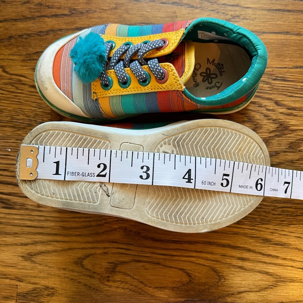 Matilda Jane Girls Teal Striped Pom Pom Sneakers Size 7 - Picture 11 of 11
